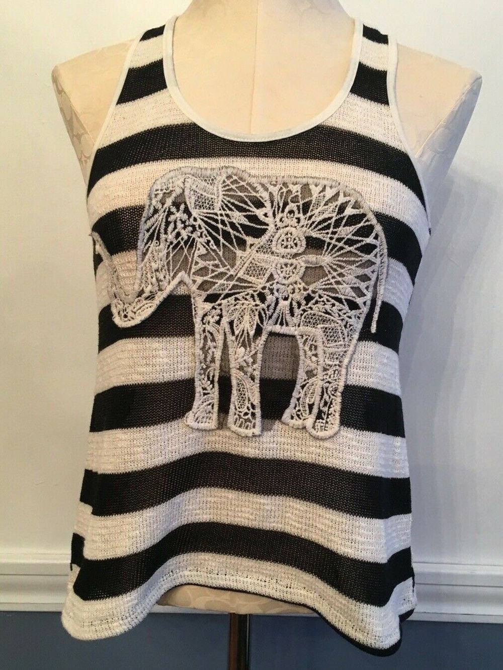 Small Nobo No Boundaries Junior Womens Sweater Tank Striped Elephant